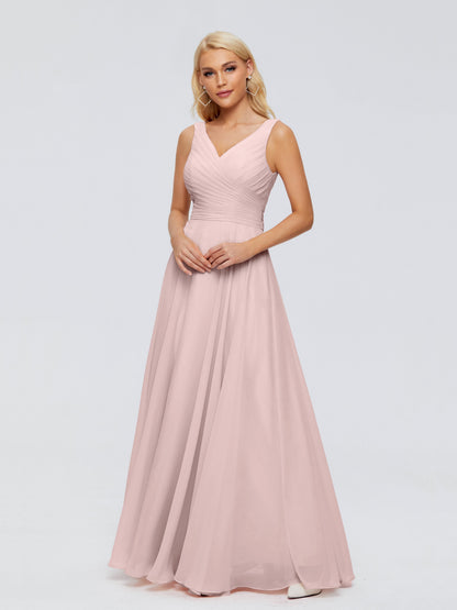 Ryleigh V Neck Long Chiffon Bridesmaid Dresses with Bow