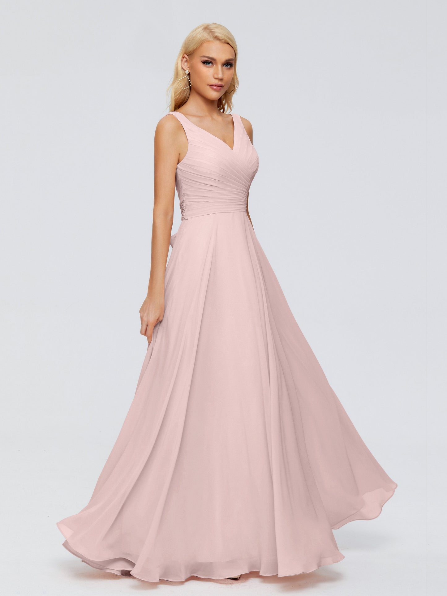 Ryleigh V Neck Long Chiffon Bridesmaid Dresses with Bow