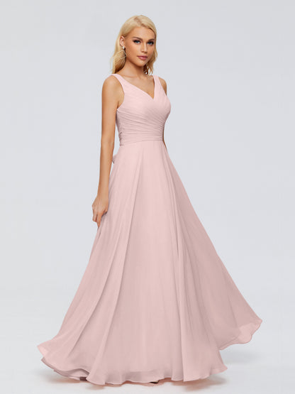 Ryleigh V Neck Long Chiffon Bridesmaid Dresses with Bow