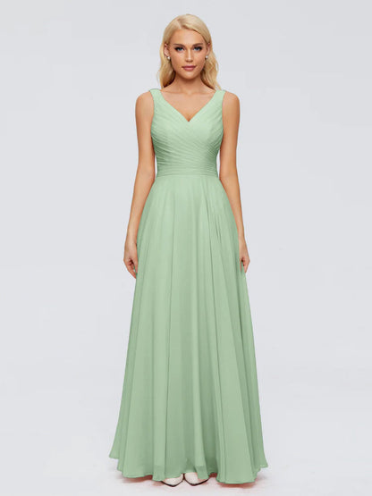 Ryleigh V Neck Long Chiffon Bridesmaid Dresses with Bow