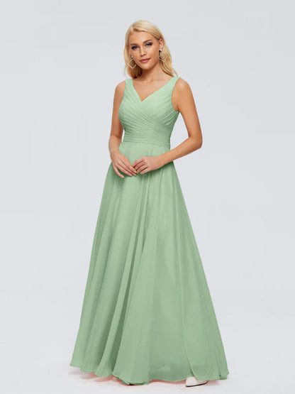 Ryleigh V Neck Long Chiffon Bridesmaid Dresses with Bow