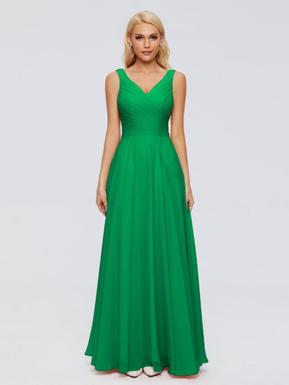 Ryleigh V Neck Long Chiffon Bridesmaid Dresses with Bow