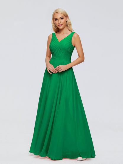 Ryleigh V Neck Long Chiffon Bridesmaid Dresses with Bow