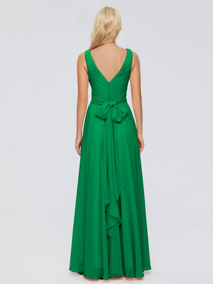Ryleigh V Neck Long Chiffon Bridesmaid Dresses with Bow