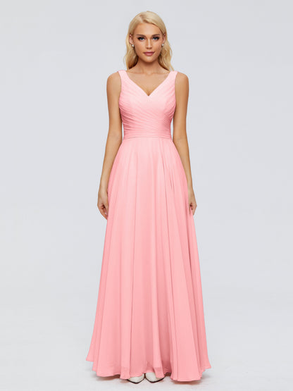 Ryleigh V Neck Long Chiffon Bridesmaid Dresses with Bow