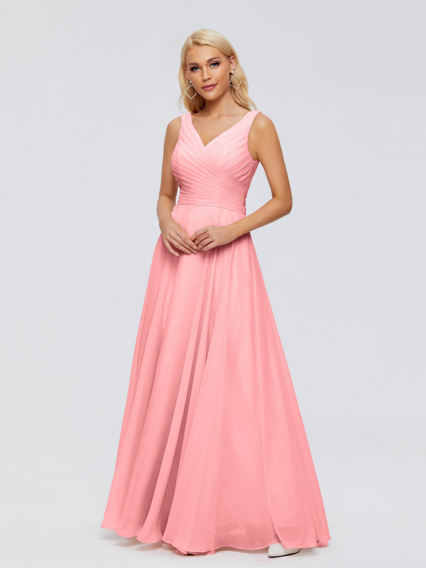 Ryleigh V Neck Long Chiffon Bridesmaid Dresses with Bow