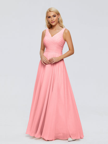 Ryleigh V Neck Long Chiffon Bridesmaid Dresses with Bow