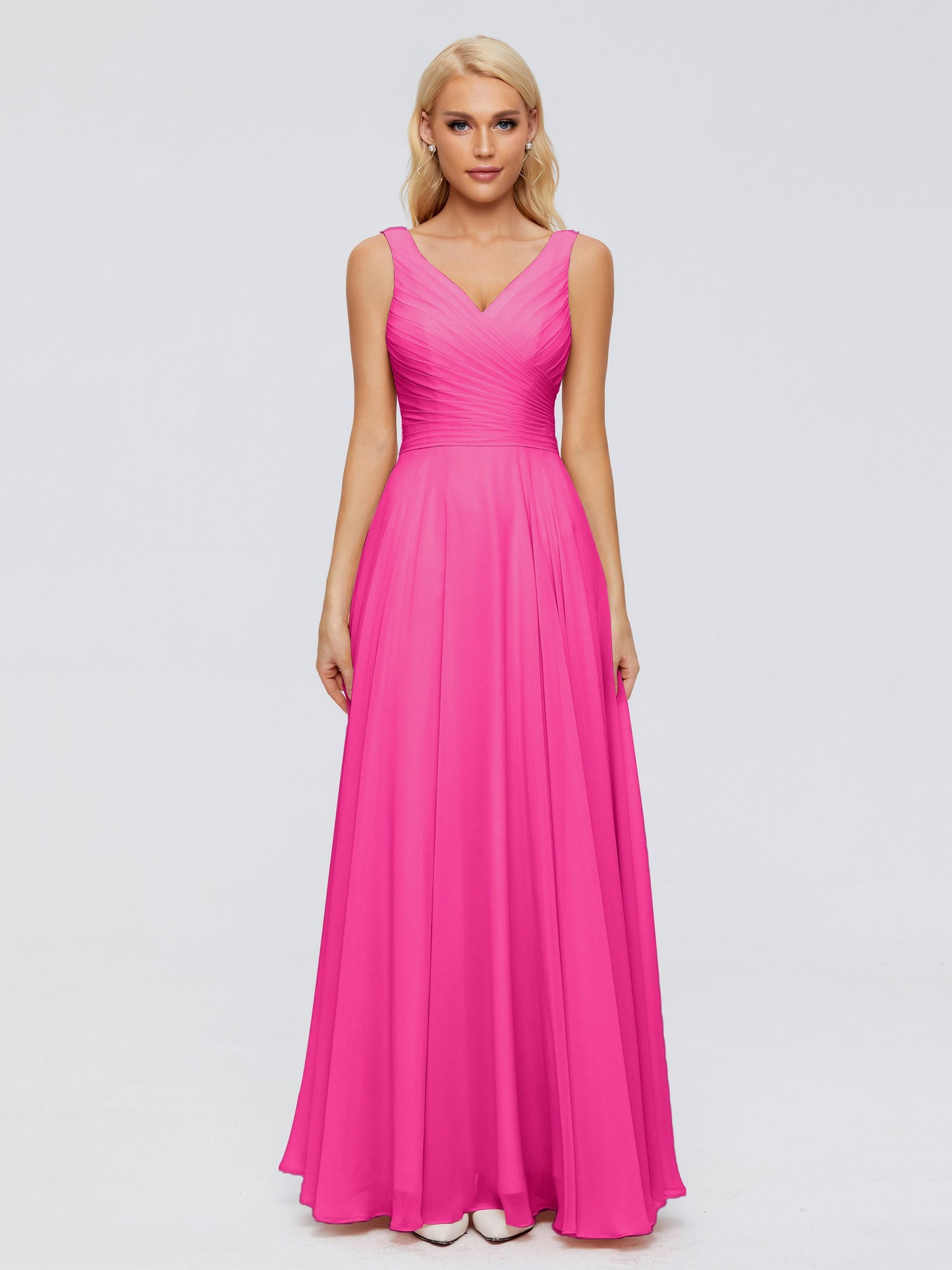 Ryleigh V Neck Long Chiffon Bridesmaid Dresses with Bow
