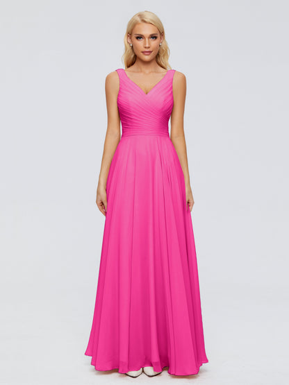 Ryleigh V Neck Long Chiffon Bridesmaid Dresses with Bow
