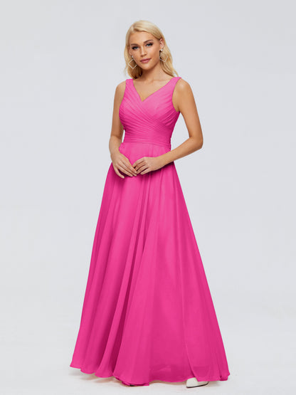 Ryleigh V Neck Long Chiffon Bridesmaid Dresses with Bow