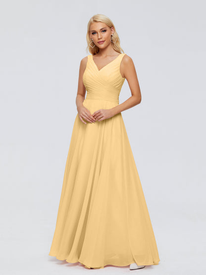 Ryleigh V Neck Long Chiffon Bridesmaid Dresses with Bow