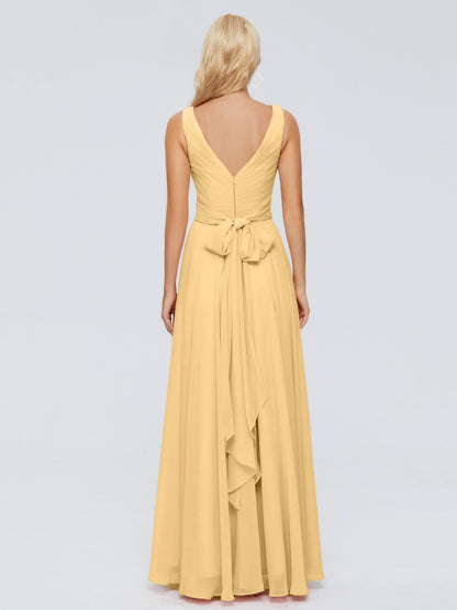 Ryleigh V Neck Long Chiffon Bridesmaid Dresses with Bow