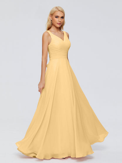 Ryleigh V Neck Long Chiffon Bridesmaid Dresses with Bow