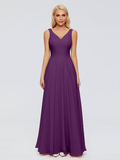 Ryleigh V Neck Long Chiffon Bridesmaid Dresses with Bow