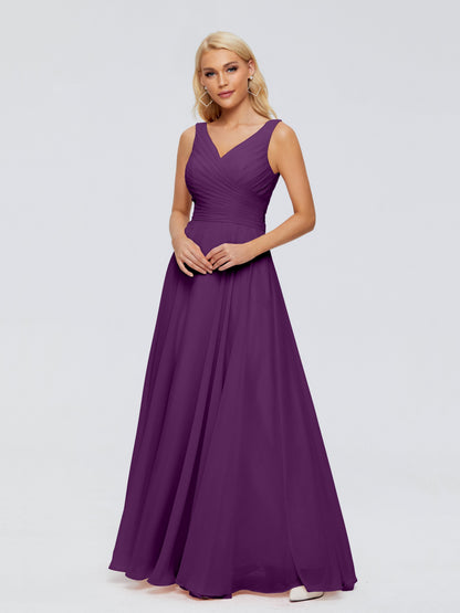 Ryleigh V Neck Long Chiffon Bridesmaid Dresses with Bow