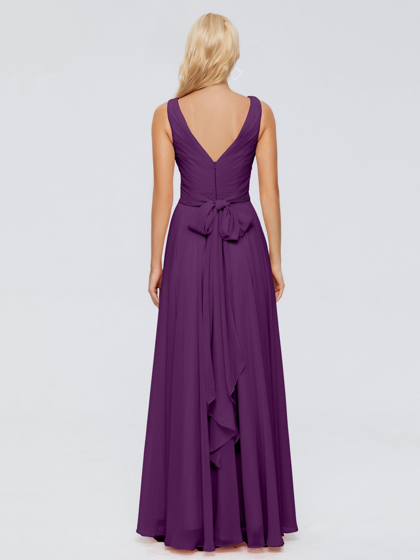 Ryleigh V Neck Long Chiffon Bridesmaid Dresses with Bow