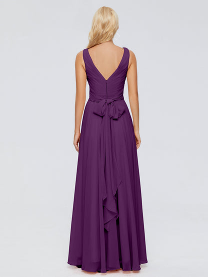 Ryleigh V Neck Long Chiffon Bridesmaid Dresses with Bow