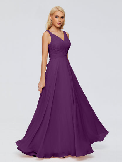 Ryleigh V Neck Long Chiffon Bridesmaid Dresses with Bow
