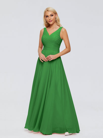Ryleigh V Neck Long Chiffon Bridesmaid Dresses with Bow