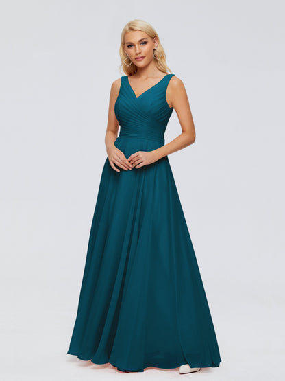 Ryleigh V Neck Long Chiffon Bridesmaid Dresses with Bow