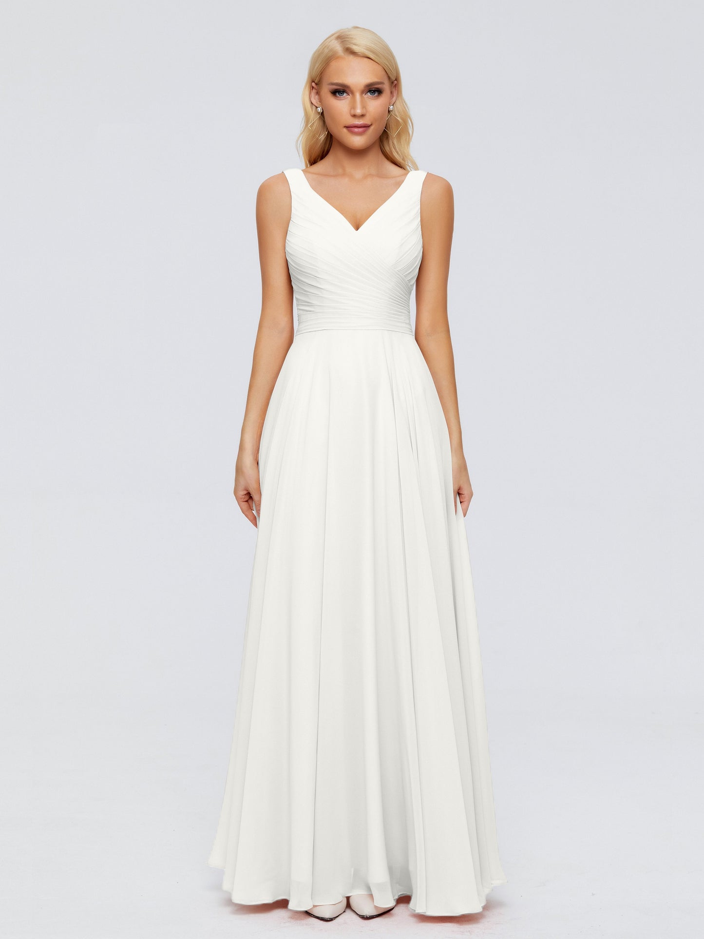Ryleigh V Neck Long Chiffon Bridesmaid Dresses with Bow