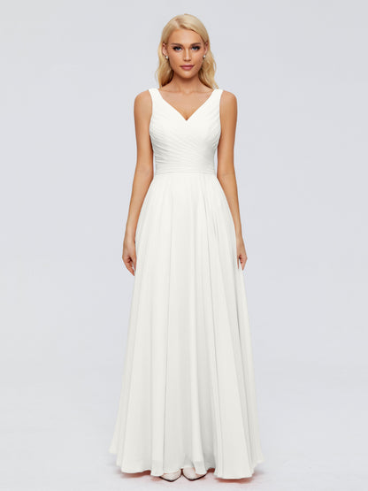 Ryleigh V Neck Long Chiffon Bridesmaid Dresses with Bow
