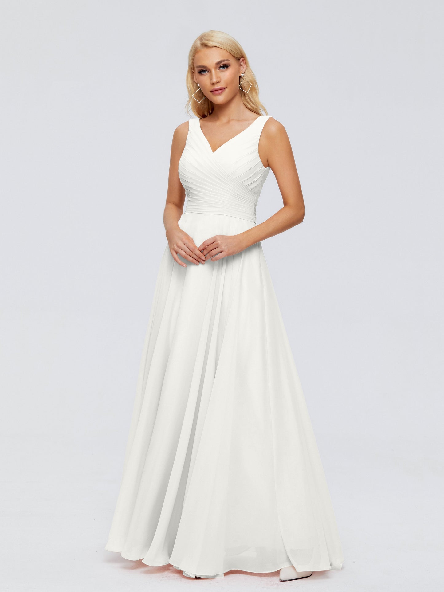 Ryleigh V Neck Long Chiffon Bridesmaid Dresses with Bow
