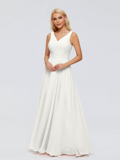 Ryleigh V Neck Long Chiffon Bridesmaid Dresses with Bow