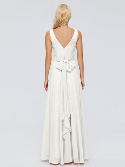 Ryleigh V Neck Long Chiffon Bridesmaid Dresses with Bow