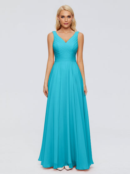Ryleigh V Neck Long Chiffon Bridesmaid Dresses with Bow