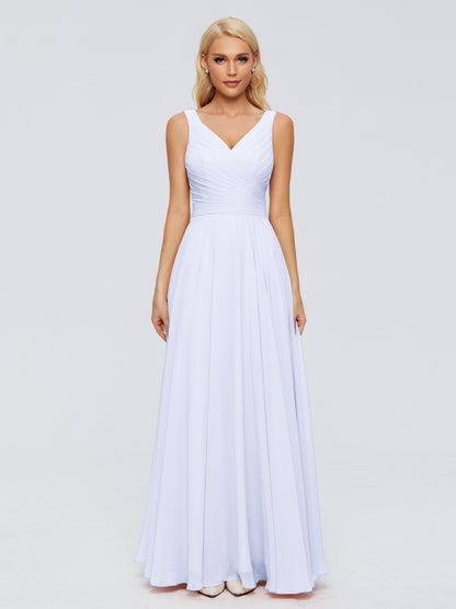Ryleigh V Neck Long Chiffon Bridesmaid Dresses with Bow