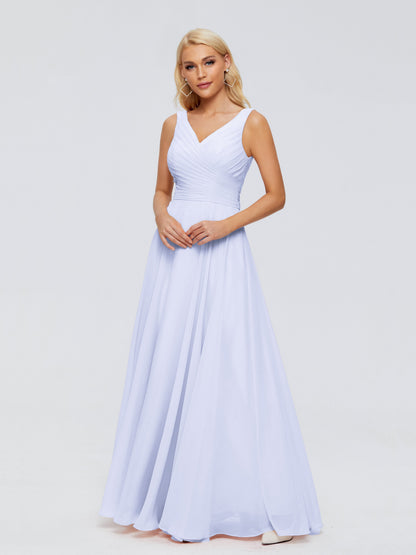 Ryleigh V Neck Long Chiffon Bridesmaid Dresses with Bow