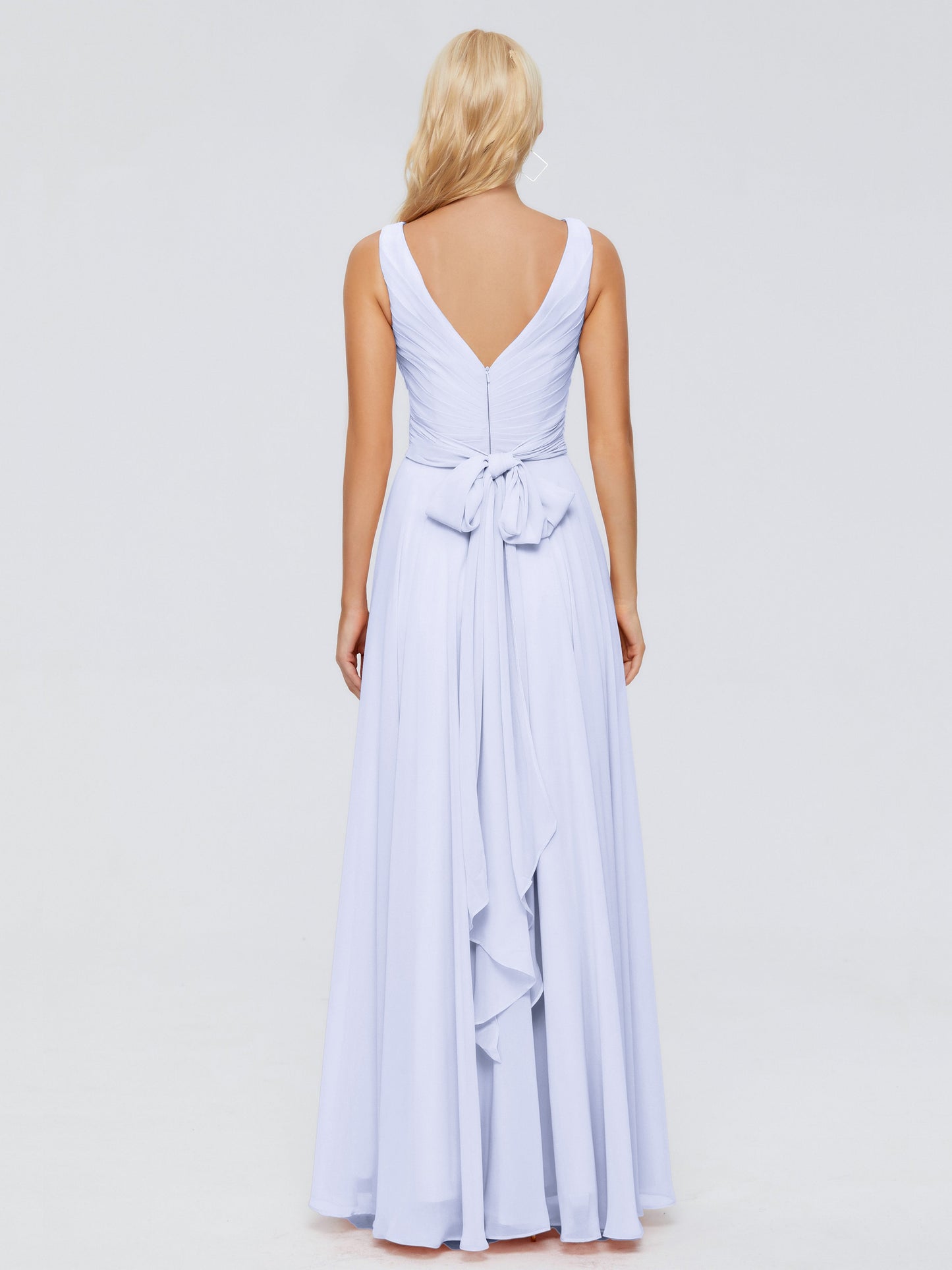 Ryleigh V Neck Long Chiffon Bridesmaid Dresses with Bow