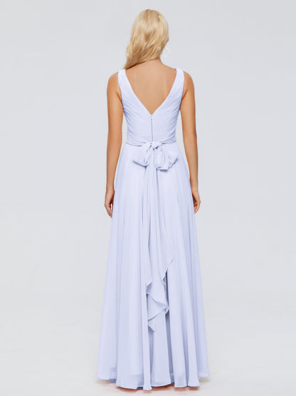 Ryleigh V Neck Long Chiffon Bridesmaid Dresses with Bow