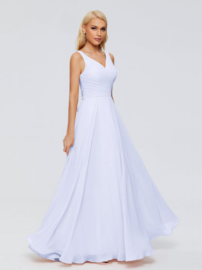 Ryleigh V Neck Long Chiffon Bridesmaid Dresses with Bow
