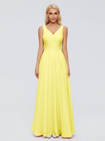Ryleigh V Neck Long Chiffon Bridesmaid Dresses with Bow