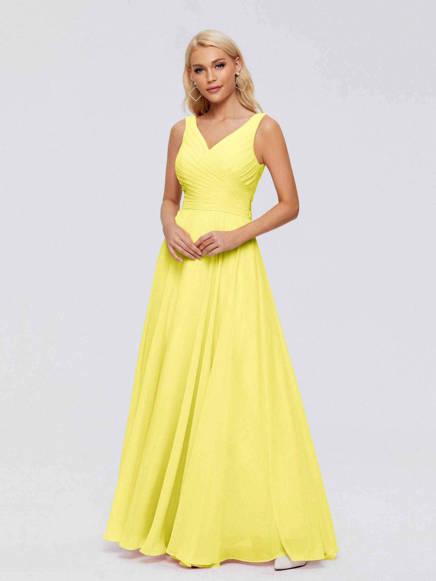 Ryleigh V Neck Long Chiffon Bridesmaid Dresses with Bow