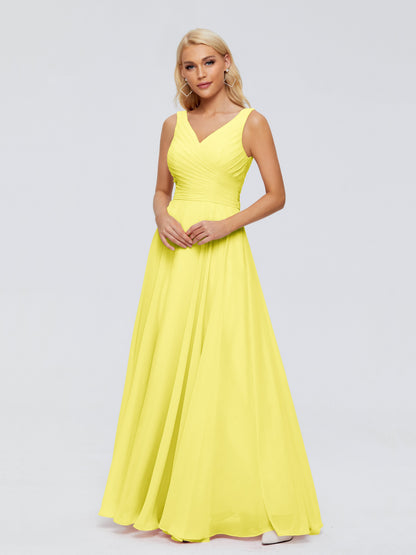 Ryleigh V Neck Long Chiffon Bridesmaid Dresses with Bow
