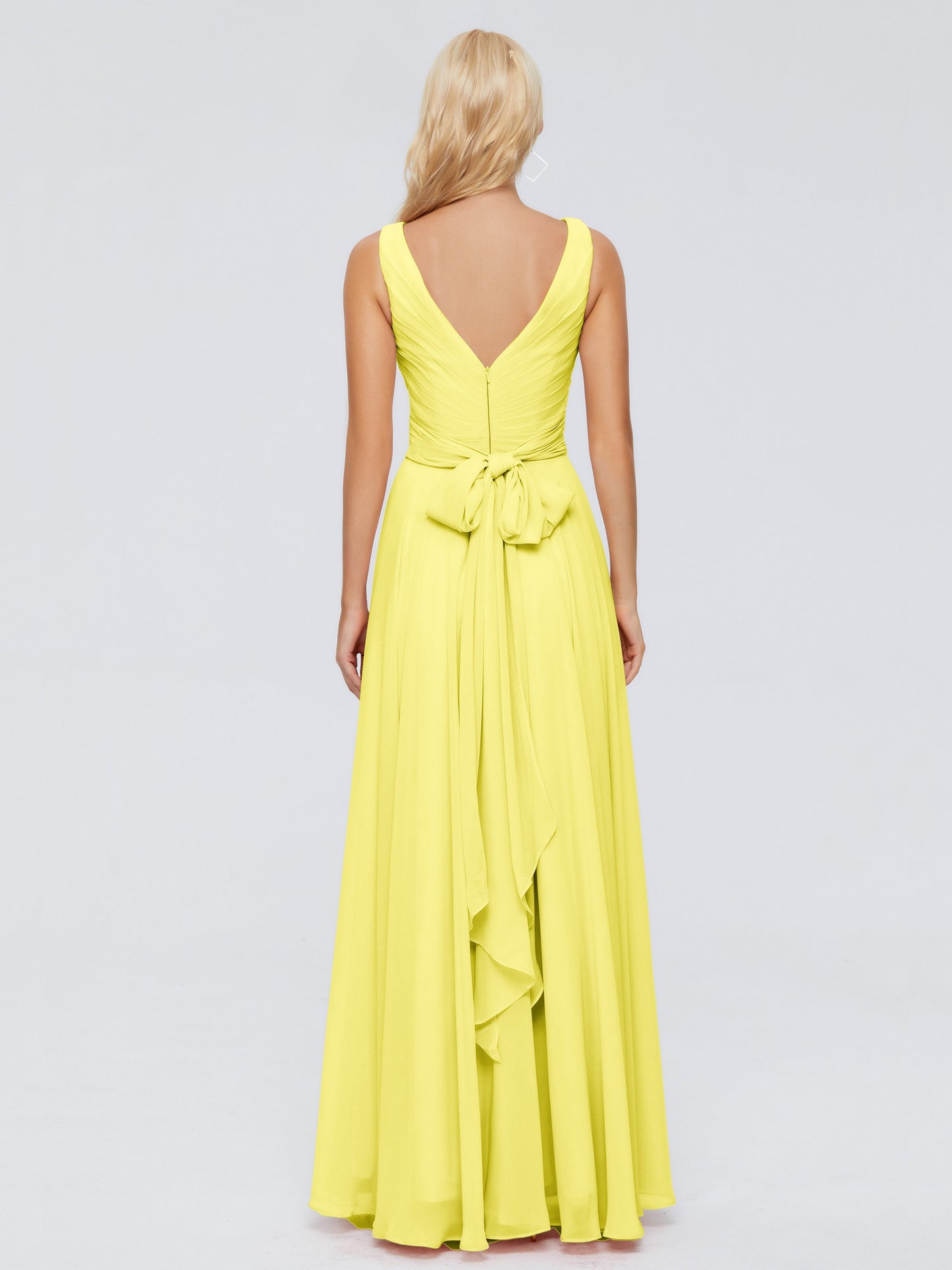 Ryleigh V Neck Long Chiffon Bridesmaid Dresses with Bow