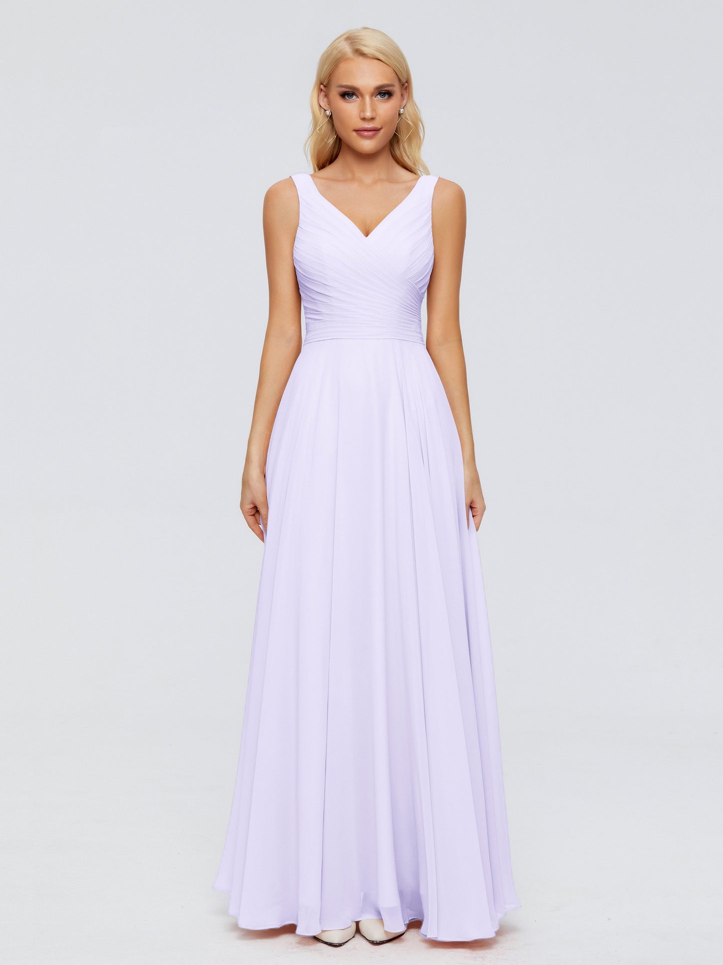 Ryleigh V Neck Long Chiffon Bridesmaid Dresses with Bow