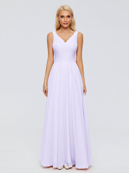 Ryleigh V Neck Long Chiffon Bridesmaid Dresses with Bow
