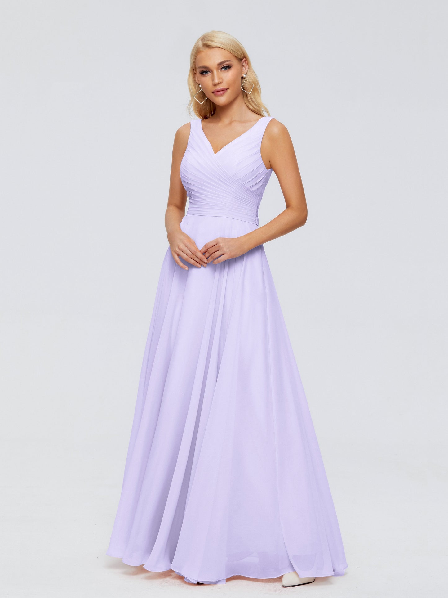Ryleigh V Neck Long Chiffon Bridesmaid Dresses with Bow