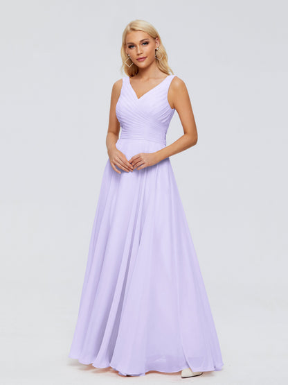 Ryleigh V Neck Long Chiffon Bridesmaid Dresses with Bow