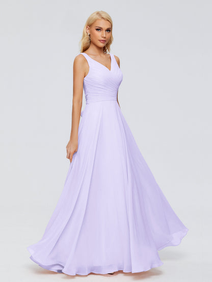 Ryleigh V Neck Long Chiffon Bridesmaid Dresses with Bow