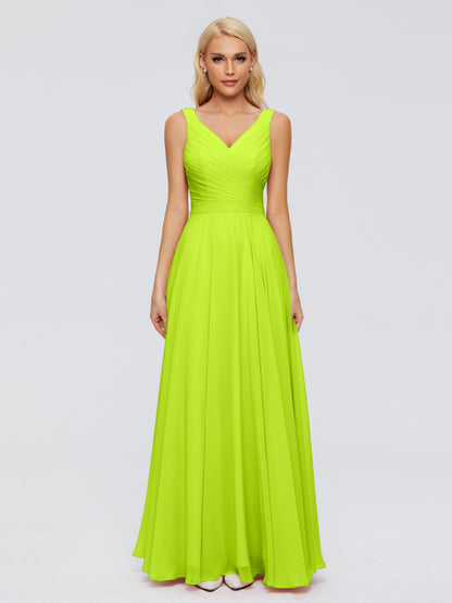 Ryleigh V Neck Long Chiffon Bridesmaid Dresses with Bow