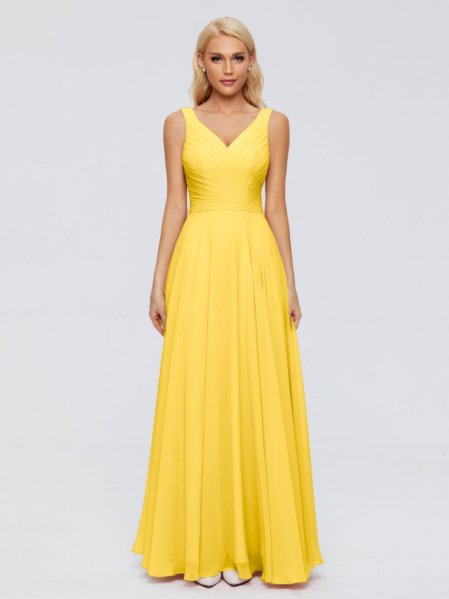 Ryleigh V Neck Long Chiffon Bridesmaid Dresses with Bow
