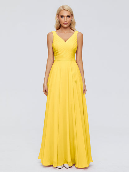 Ryleigh V Neck Long Chiffon Bridesmaid Dresses with Bow