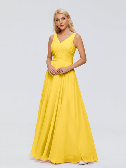 Ryleigh V Neck Long Chiffon Bridesmaid Dresses with Bow