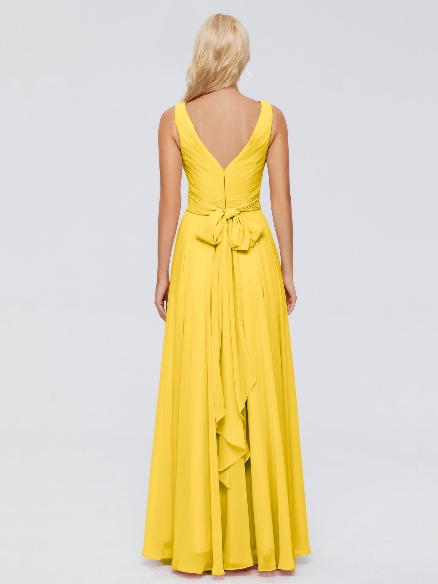 Ryleigh V Neck Long Chiffon Bridesmaid Dresses with Bow