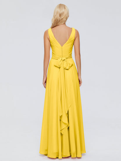 Ryleigh V Neck Long Chiffon Bridesmaid Dresses with Bow